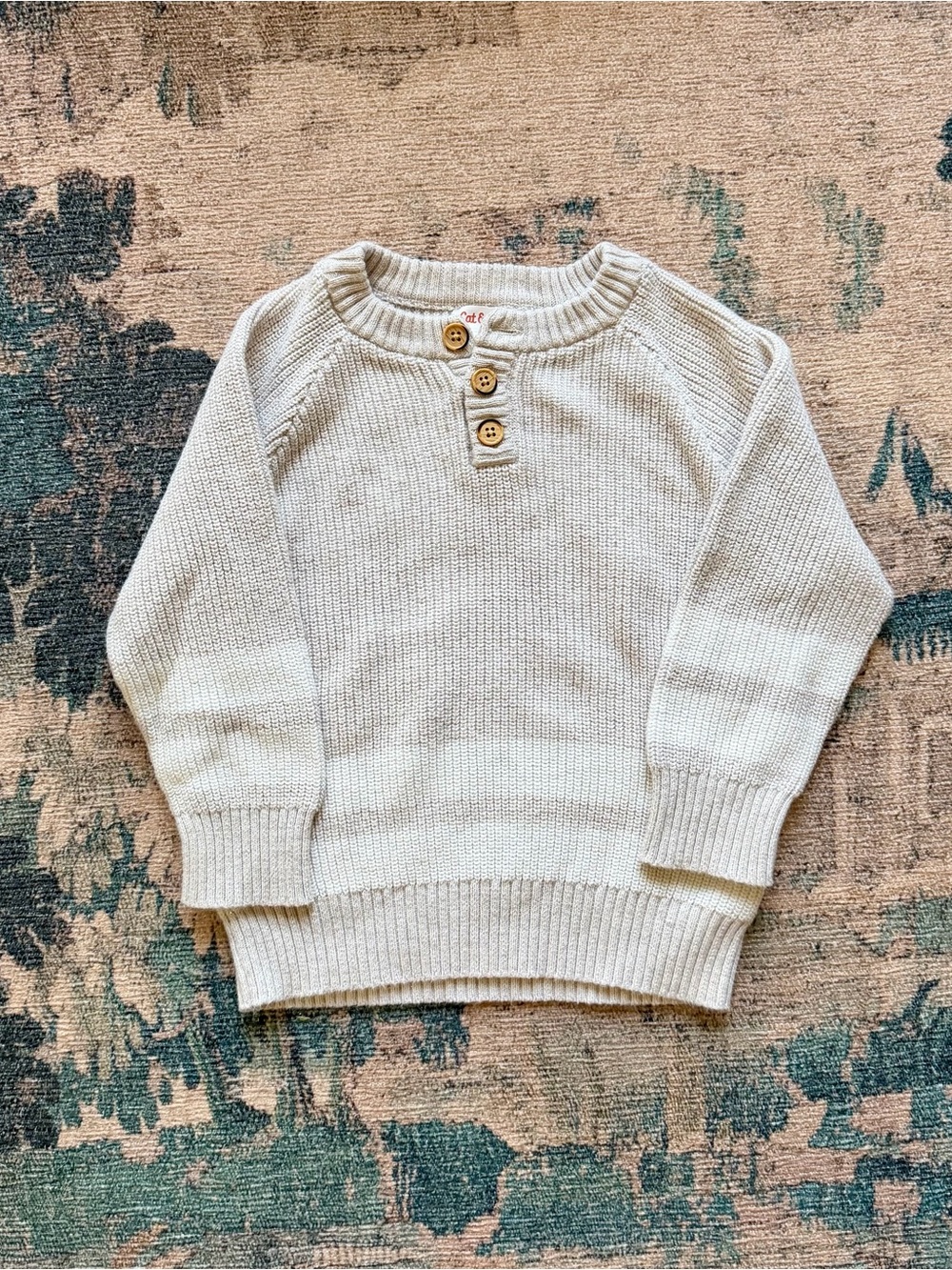 Cat & Jack Varsity Stripe Henley Sweater in Beige/White - 2T